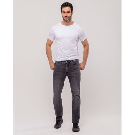 Calça Jeans Masculina Slim Fit Lavagem Vintage Detalhe Bolso Cinza