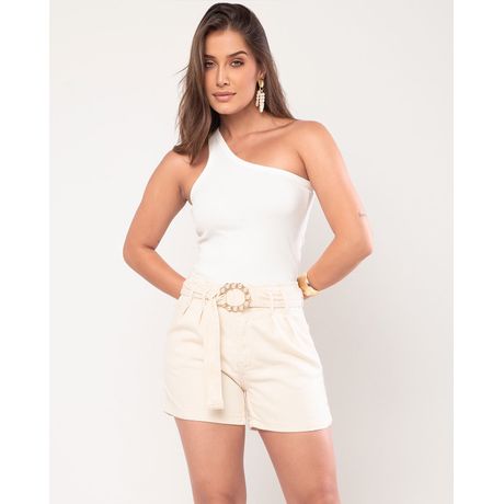 Shorts Feminino Alfaiataria Cós Revel Sarja Off White Consciência