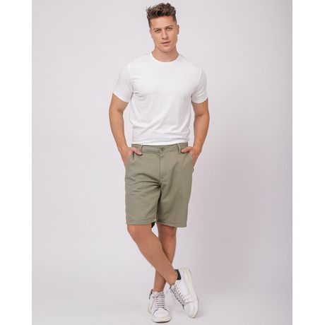 Bermuda Sarja Masculina Chino Básica 24184 Ajustada Verde Oliva