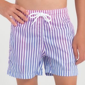 Short Praia Infantil Estampado Listrado Cós Ajustável Azul Listrado