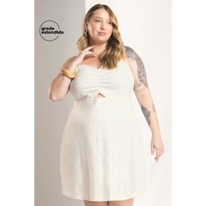 Vestido Feminino Marialicia Curto Solto Meia Malha Devorê Sem Manga Bege