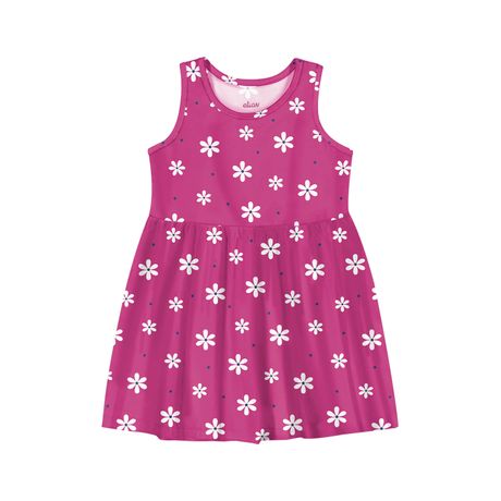 Vestido Infantil Menina Estampado Básico Sem Manga Rosa