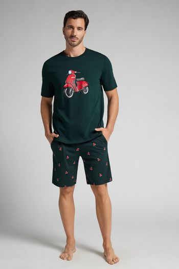 Pijama Curto Com Estampa De Scooter Em Algodão - Verde P / Verde