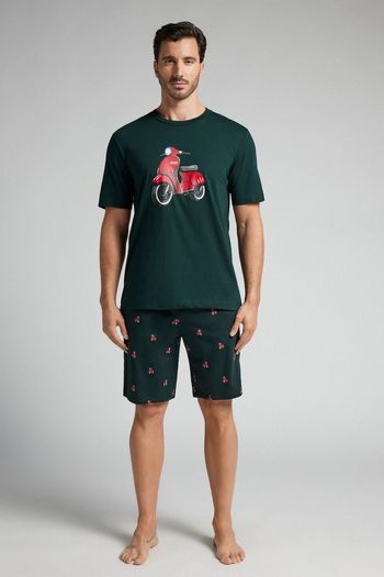 Pijama Curto Com Estampa De Scooter Em Algodão - Verde P / Verde