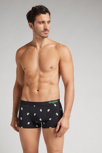 Cueca Boxer Com Estampa De Mojito Em Algodão Supima - Preto P / Preto