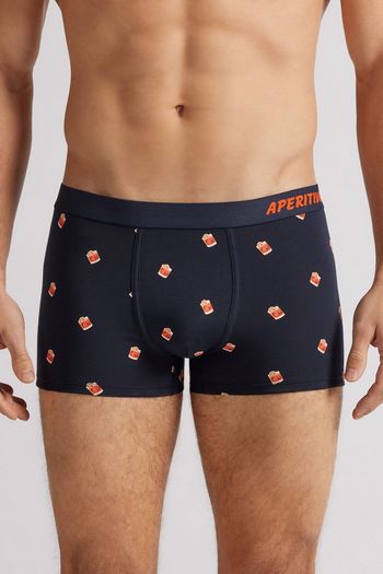 Cueca Boxer Com Estampa De Coquetel Negroni Em Algodão Supima - Azul P / Azul