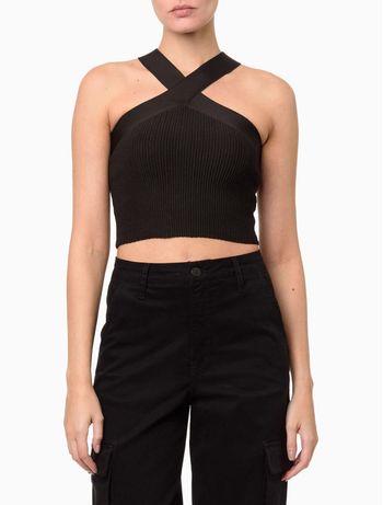 Top Feminino Tricot Decote Cruzado Calvin Klein Jeans - Preto PP