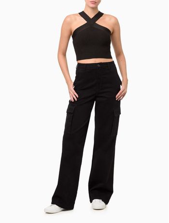 Top Feminino Tricot Decote Cruzado Calvin Klein Jeans - Preto PP