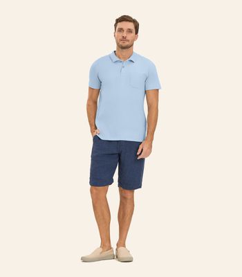 Polo Masculina Com Bolso Cotton Leve Diametro Azul P / Azul