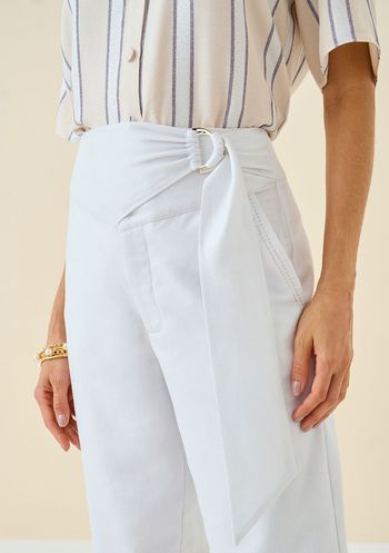 Calça Maria.Valentina Cenoura Cós Alto Com Transpasse Bolso Bordado Azul 36 / Azul