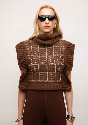 Blusa Iódice Ajustada Gola Alta Sem Alça Cropped Marrom M / marrom