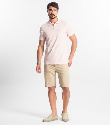 Polo Masculina Com Bolso Cotton Leve Diametro Rosa P / Rosa