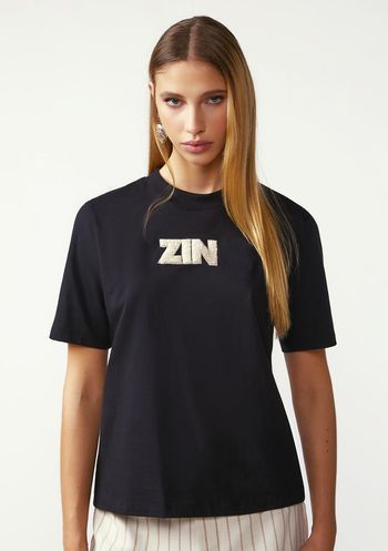 Camiseta Zinco Solta Decote Careca Manga Curta Padrão Preto PP / Preto