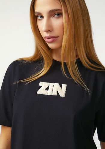 Camiseta Zinco Solta Decote Careca Manga Curta Padrão Preto PP / Preto