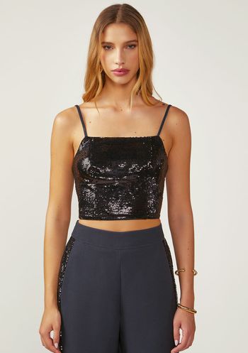 Top Zinco Decote Reto Alça Fina Preto PP / Preto