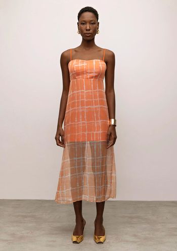 Vestido Iódice Midi Decote Reto Com Sobreposição Laranja P / Laranja