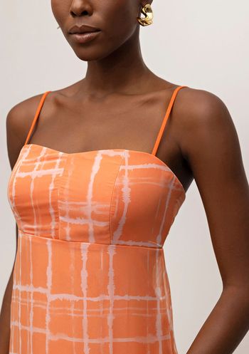 Vestido Iódice Midi Decote Reto Com Sobreposição Laranja P / Laranja