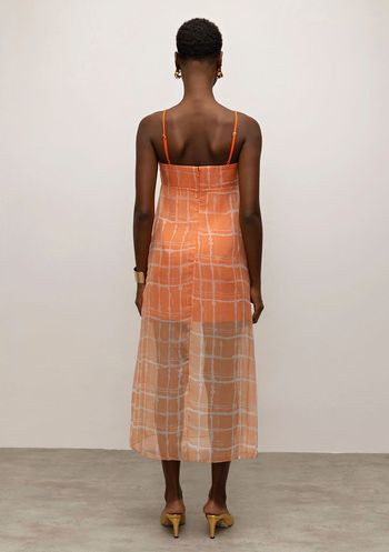 Vestido Iódice Midi Decote Reto Com Sobreposição Laranja P / Laranja