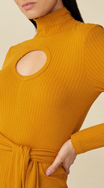 Vestido Maria.Valentina Midi Gola Alta Com Faixa Amarelo PP / Amarelo