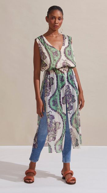 Blusa Maria.Valentina Decote V Cavada Com Fendas Verde P / Verde