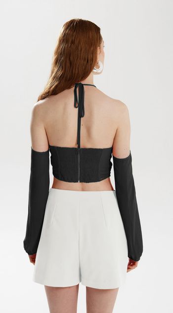 Blusa Iódice Frente Única Manga Longa Com Babado Preto PP / preto