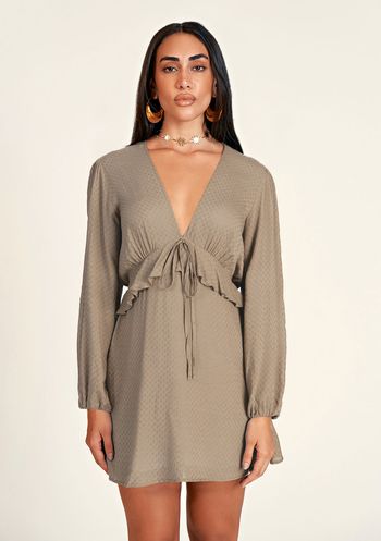 Vestido Zinco Curto Decote V Com Cinto Verde PP / Verde