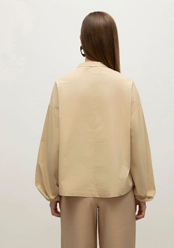 Blusa Iódice Decote Redondo Manga Longa Com Botão Bege P / bege