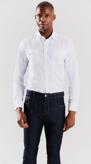 Camisa Manga Longa Com Bolso Branco P / Branco