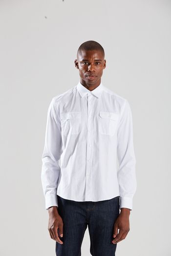 Camisa Manga Longa Com Bolso Branco P / Branco