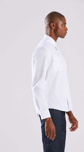Camisa Manga Longa Com Bolso Branco P / Branco