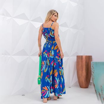 Vestido Longo Estampado Alça Fina Azul GG / Azul