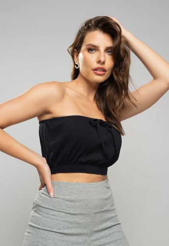 Kit 3 Croppeds Tomara Que Caia Canelado Rosa, Preto e Verde Salvatore Fashion M