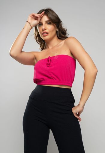 Kit 3 Croppeds Tomara Que Caia Canelado Rosa, Preto e Verde Salvatore Fashion M