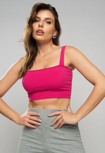 Kit 3 Croppeds Top Faixa Comfy Malha Canelada Pink, Preto e Branco Salvatore Fashion G
