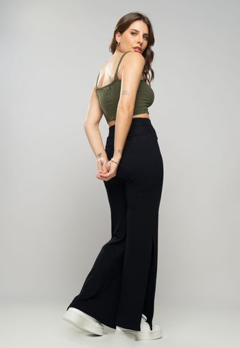 Kit 3 Croppeds Top Faixa Comfy Malha Canelada Preto, Telha e Verde Salvatore Fashion G