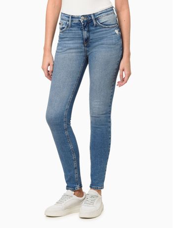 Calça Jeans Feminina Body Puídos - Azul Claro 34
