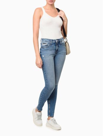 Calça Jeans Feminina Body Puídos - Azul Claro 34