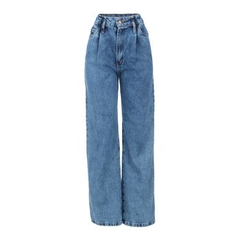 Calça  Jeans Pantalona Feminina Ampla Cintura Alta 48 / Jeans