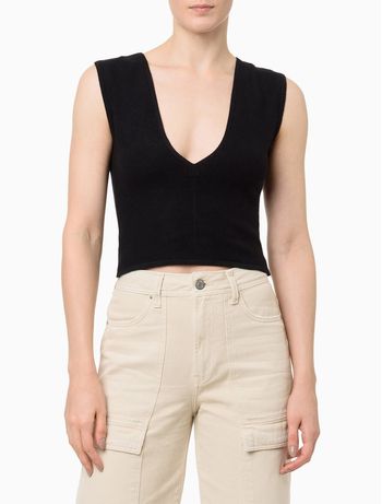 Top Feminino Tricot Decote v Canelado Calvin Klein Jeans - Preto PP