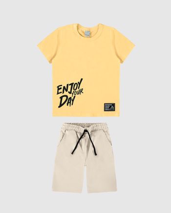 Conjunto Infantil Menino Enjoy Your Day Em Algodão Malwee Kids 10 / Amarelo