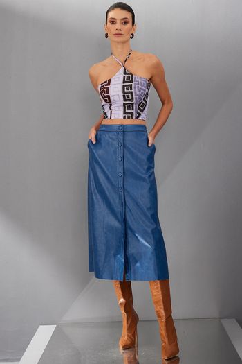 Saia Midi Pu Stone Smk Azul Médio PP / Azul Médio