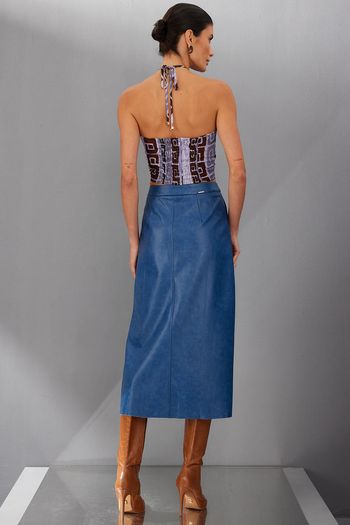 Saia Midi Pu Stone Smk Azul Médio PP / Azul Médio
