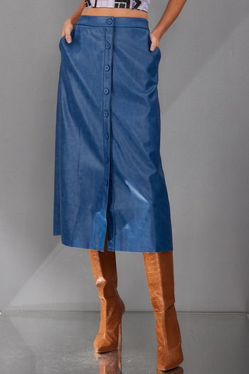 Saia Midi Pu Stone Smk Azul Médio PP / Azul Médio