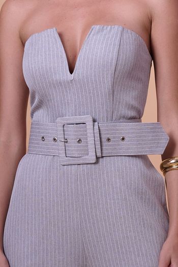 Macacão Longo Feminino Risca de Giz Smk Cinza PP / Cinza