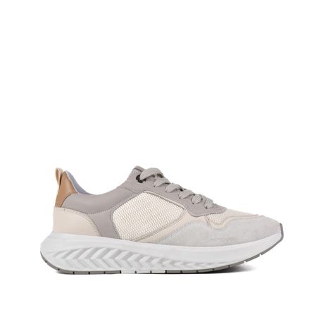 Tênis Masculino Chunky Couro E Tecido Off White Cinza Caramelo Jorge Bischoff