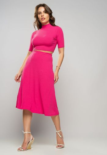 Cropped  Gola Alta Comfy Malha Canelada Pink Salvatore Fashion G / Rosa