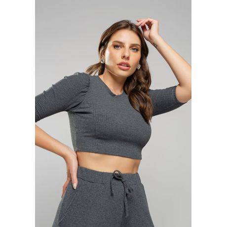 Cropped Princesa Malha Canelada Grafite Salvatore Fashion