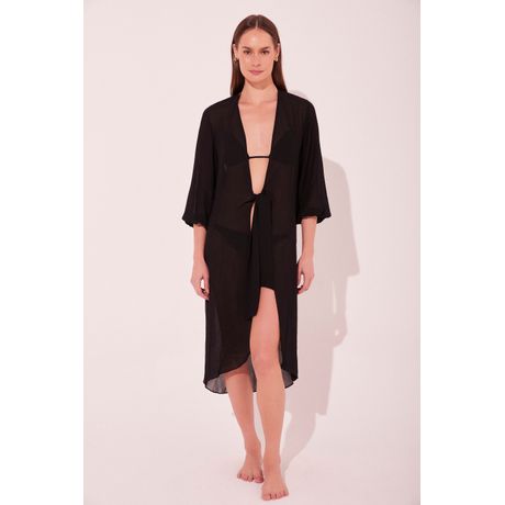 Capa Coco Ralado Midi Manga 3/4 Franzida Preto