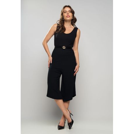 Macacão Regata Pantacourt Canelado Chumbo Salvatore Fashion