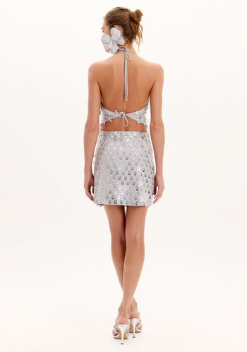 Saia Curta Com Brilhos E Aplicações PP / A2084